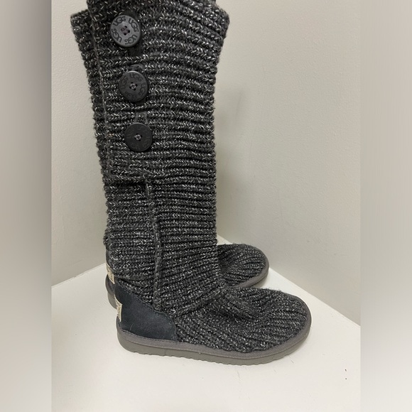 Ugg Classic Cardy Metallic Gray Sweater Tall Boots - Picture 1 of 8